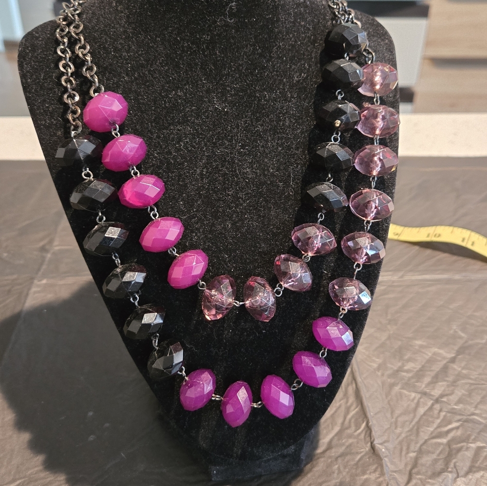 20 " chain Necklace with black, purple, and mauve beads